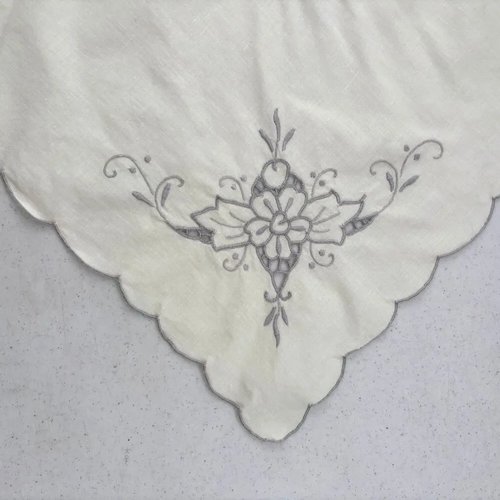 Vintage Ecru Square Cutwork Table Topper Cottagecore Shabby Decor Heirloom